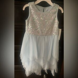 Sparkling Sequin Kids Dress in Soft Blue